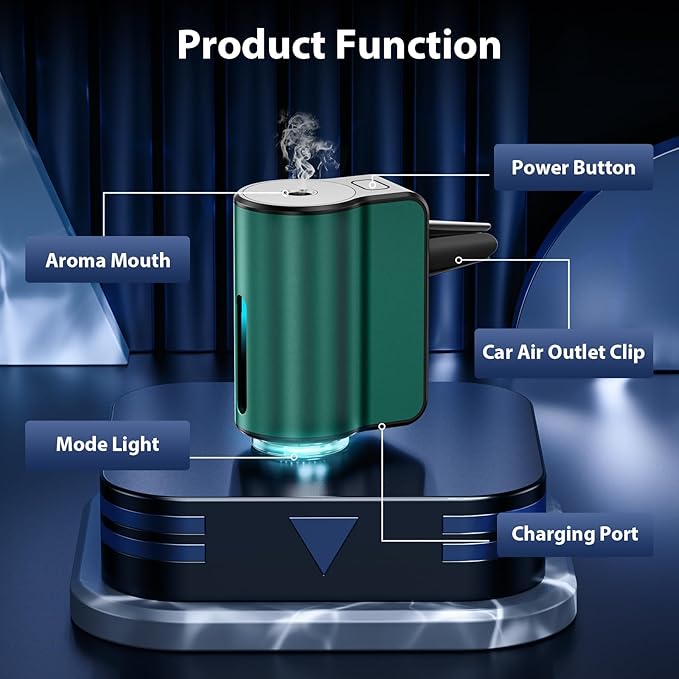 Smart Car Air Freshener, Car Air Freshener Diffuser, Car Diffuser Air Freshener with Three Adjustable Modes, Aromatizante para Carro, Car Diffuser with 8pcs Essential Oil (Green)