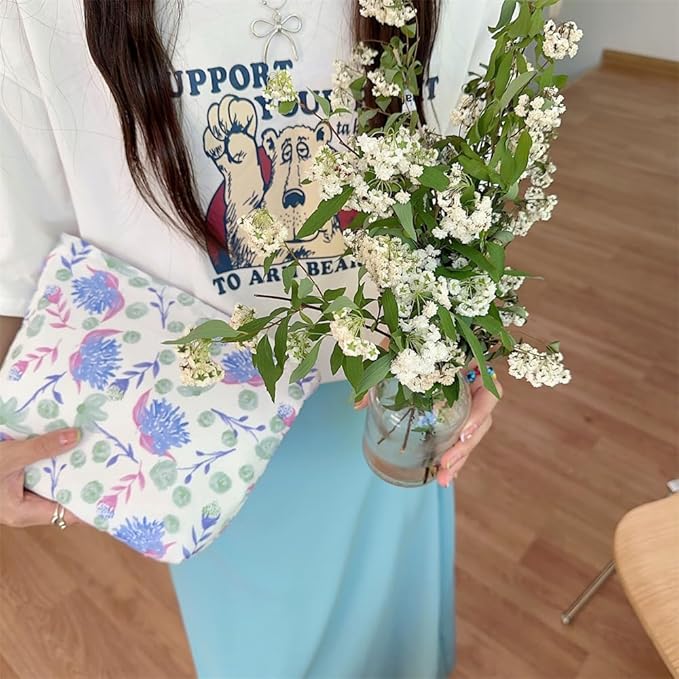 PAZIMIIK Makeup Bag Large Cotton Zipper Pouch for Purse Travel Canvas Make Up Organizer for Women Cosmetic,Galsang White