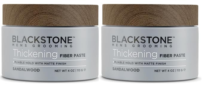 Blackstone Men's Grooming Thickening Fiber Paste Gel for Hair Styling - Adds Volume with Pliable Hold & Matte Finish | Paraben & Cruelty Free | Made in USA, Sandalwood (4 Oz, 2 Pack)