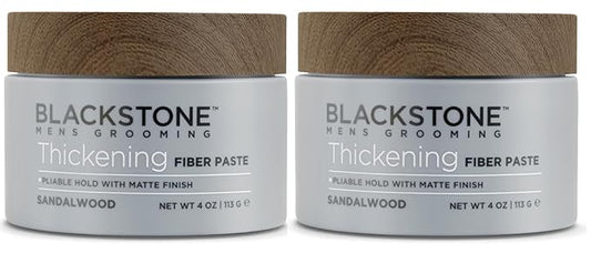 Blackstone Men's Grooming Thickening Fiber Paste Gel for Hair Styling - Adds Volume with Pliable Hold & Matte Finish | Paraben & Cruelty Free | Made in USA, Sandalwood (4 Oz, 2 Pack)