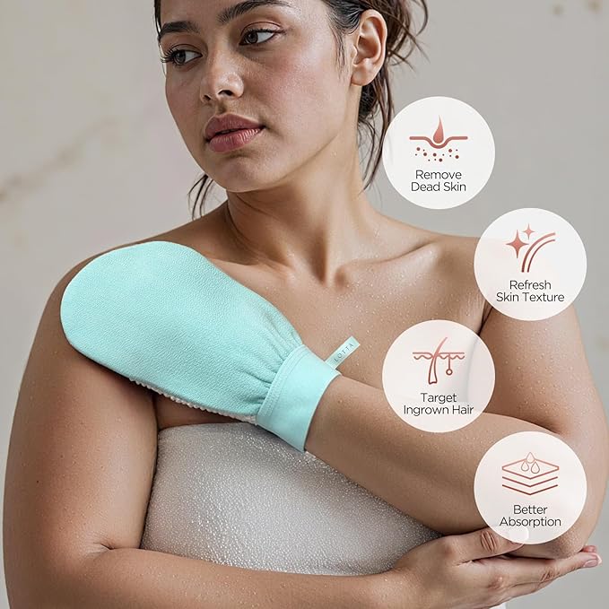 LOTTA Dual-Sided Exfoliating Gloves - Natural Viscose & Sisal for Deep Body Scrub & Massage - Gentle for Sensitive Skin - Replaces Loofah (Green-Soft)