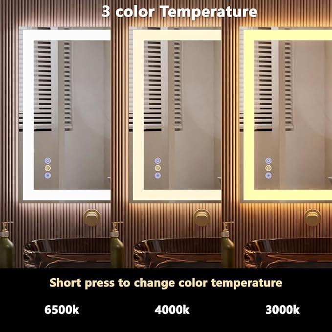36"x 36" LED Bathroom Mirror, 3 Colors Vanity Mirror with Lights, Front and Backlit Bathroom Mirror with Lights, LED Smart Mirror for Wall, Tempered Glass, Anti-Fog, Stepless Dimmable, Memory(UL ETL)