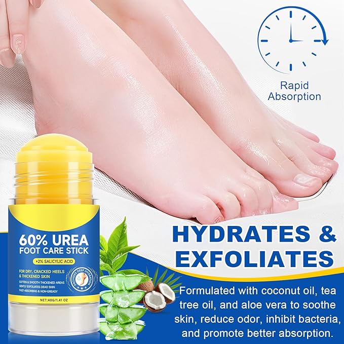 Urea Cream 60% Hydrating Foot Care Stick 2Pack, 1.41 Fl Oz Foot Cream Moisturizer for Dry Cracked Feet & Hands, Feet Lotion Fast Repairs Rough Heels, Callus Remover