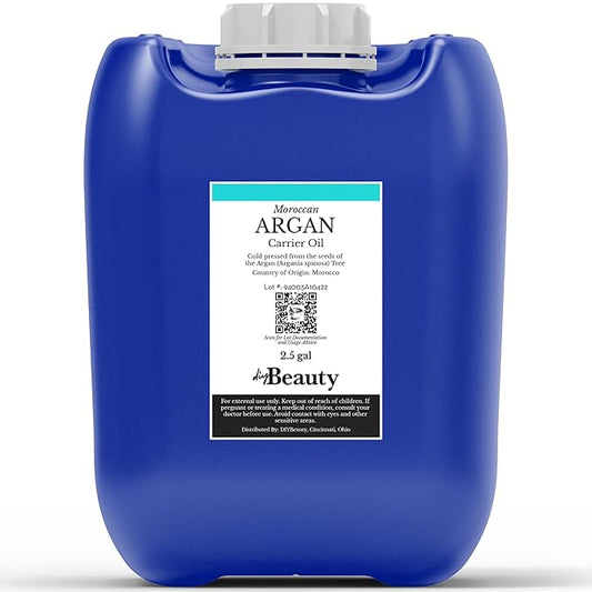 DIYBeauty Bulk Argan Oil - Large 2.5 Gallon Jerrican - Natural, Cold Pressed, 100 Percent Pure Argan Oil for Homemade Hair, Face and Skin Products - Light Aceite de Argan Carrier Oil
