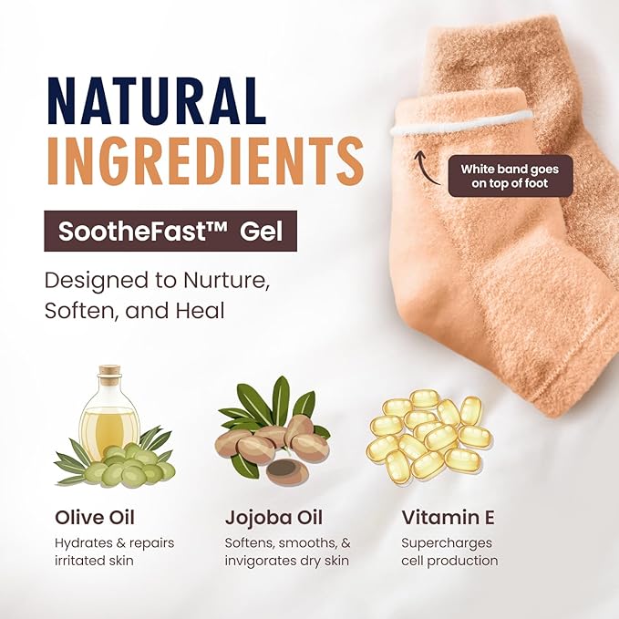 Dr. Frederick's Original Moisturizing Fuzzy Heel Socks - 2 Pairs - Cozy Gel-Lined Sleep Socks for Women & Men - Soothes Dry, Cracked Feet - Heel Repair - Peach Fuzz