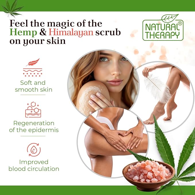 Natural Therapy Hemp & Himalayan Salt Scrub – Exfoliating Body Scrub for Women – Moisturizing and Nourishing Skin – with Pure Oils and Dead Sea Minerals (23.28 Oz)
