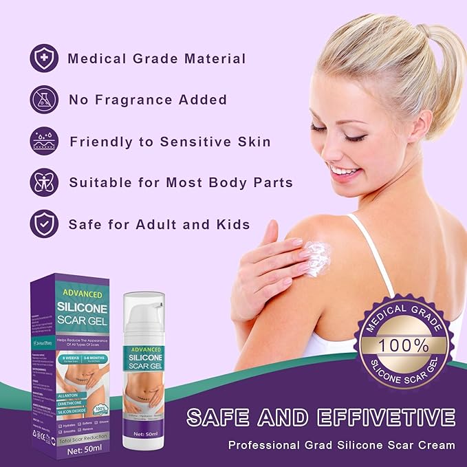 Silicone Scar Cream Scar Gel - Advanced Scar Gel Scar Treatment for Stretch Marks Removal, Old & New Scars, Surgical Scars, Burns, Acne, C-Section, Keloid Scar Treatment for Women & Men, 1.76Oz