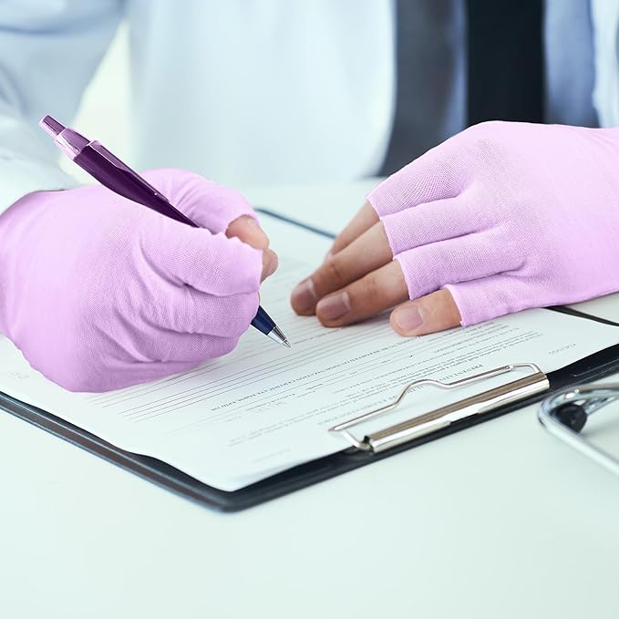 Geyoga 6 Pairs Fingerless Moisturizing Gloves Eczema Cotton Gloves for Adults Half Finger Touchscreen Lotion Overnight Dry Hands for Women Sleeping(Pink)