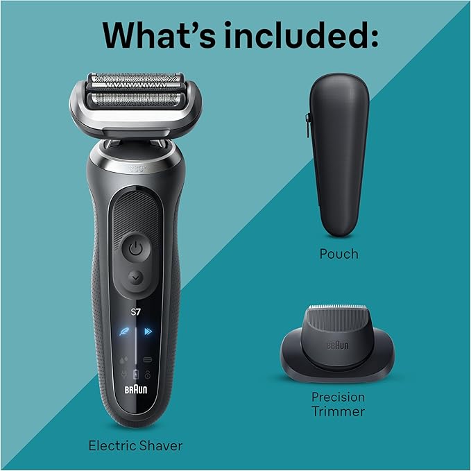 Braun Electric Shaver for Men, Series 7 7120s, Wet & Dry Shave, Turbo & Gentle Shaving Modes, Waterproof Foil Shaver, with Precision Trimmer, Space Grey