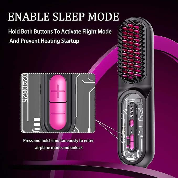 Cordless Hair Straightener Brush for Women - HFcoupe Electric Hot Comb Rechargeable Travel Portable Thermal Brush, Fast Heat Mini Straightening Tools with Ionic, Salon Smooth Styles Anywhere Black
