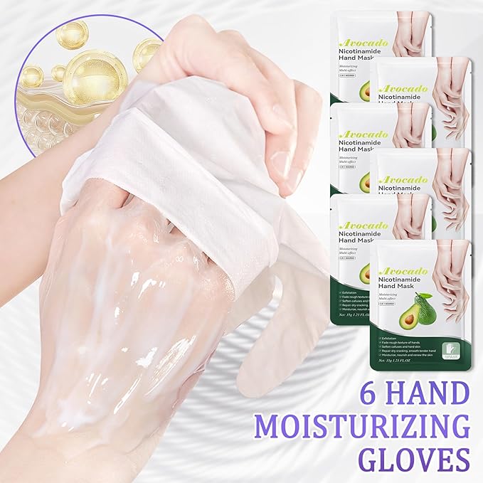 Hand Mask Moisturizing Gloves 6 Pack,Hydrating Hand Mask for Women,Soft Gloves for Dry Cracked Skin I