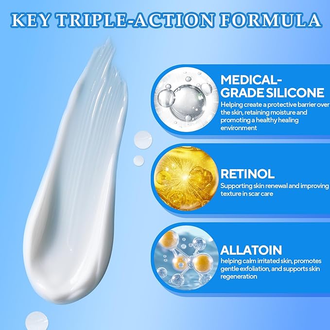 Scar Cream, Silicone Scar Gel, Advanced Scar Removal Cream for Surgical Scars, Stretch Marks, Keloid Bump Removal, Injuries, Burns and Acne, Old and New Scars, Gentle on Sensitive Skin, 1.7 oz(50ml)