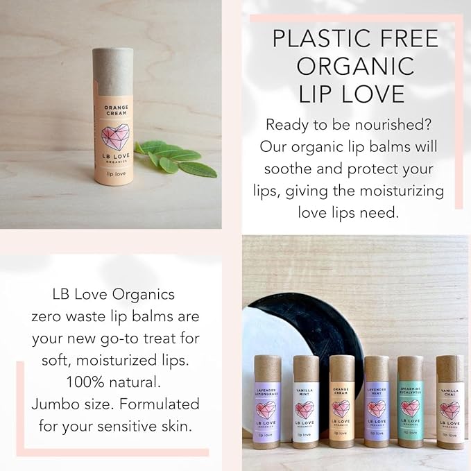Plastic Free Lip Love | Jumbo Organic Lip Balm | Organic Beeswax and Plant Based | Zero Waste Natural Lip Balm (Spearmint Eucalyptus)