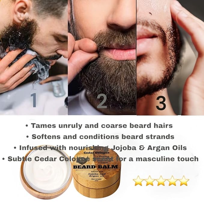 Beard Balm, CEDAR COLOGNE SCENTED with Jojoba and Argan Oil, Nourishing and Taming Formula, 50g