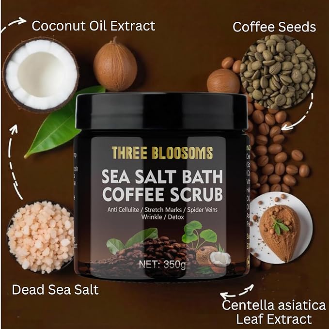 Coffee Scrub Body Exfoliator | 350g Anti Cellulite, Anti aging, Fights Stretch Marks, Wrinkles, Spider Vein Therapy | Body wash for Men and Women | Organic Coffee Seeds, Dead Sea Salt and Coconut Oil