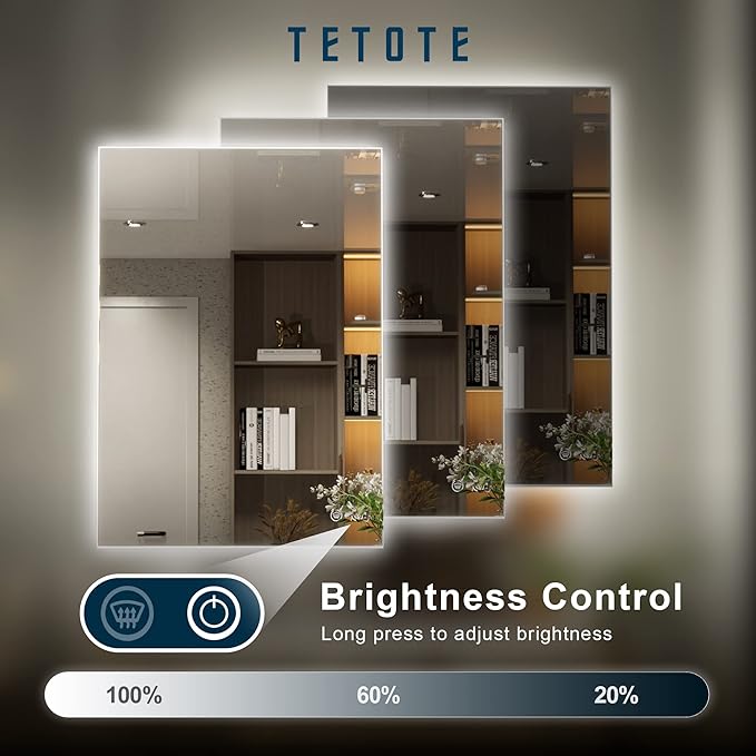 TETOTE Backlit Mirror for Bathroom, 20x28 Inch Vanity Mirror with Light, LED Anti-Fog Bathroom Mirrors, Modern Dimmable, CRI90+, Waterproof Lighted Mirror, Horizontal/Vertical Wall Mirror