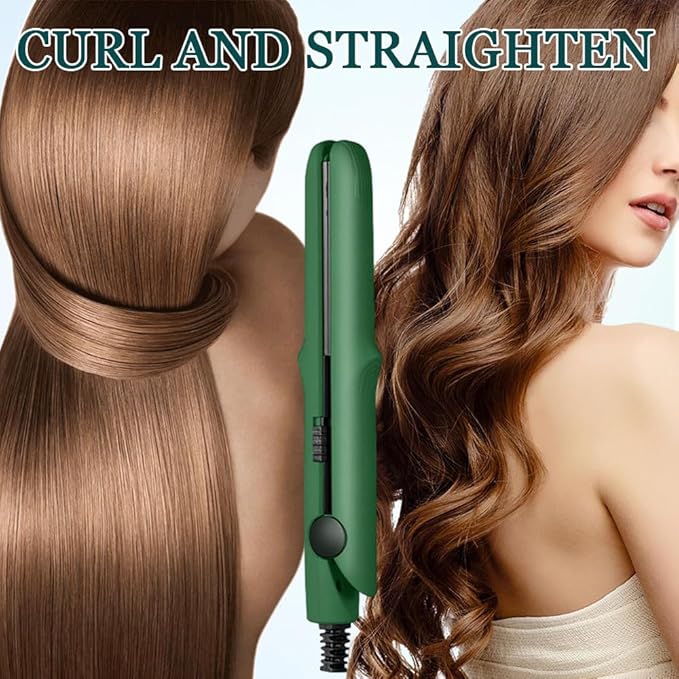 2025 New Mini Dual-Purpose Curling Iron, 2-in-1 Curling Wand Flat Iron Hair Straightener, Travel Curling Iron for All Hair Types (Light Green)