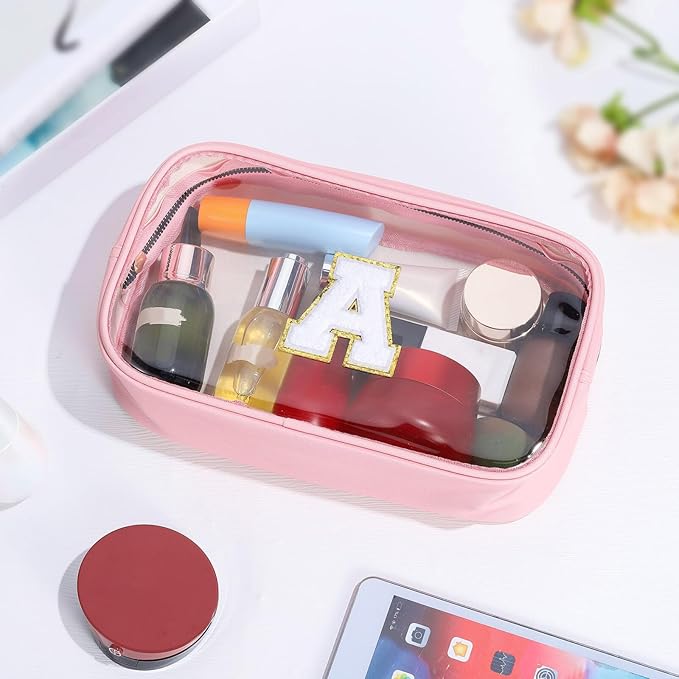 YOOLIFE Travel Toiletry Bag for Women, Pink Clear Makeup Bag Cute Make Up Bag for Women Cosmetic Bags Skin Care Makeup Bag Organizer Birthday Gifts for Women Teacher Mother Girlfriend Initial P