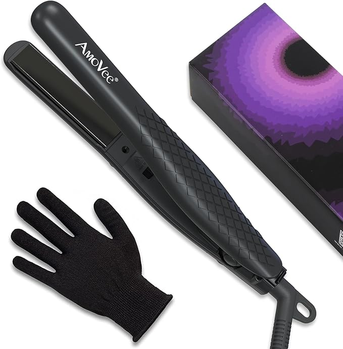 Mini Flat Iron, 0.7 Inch Mini Hair Straightener, Small Flat Iron for Short Hair,Curls Bangs, Dual Voltage Travel Hair Straightener（Black）
