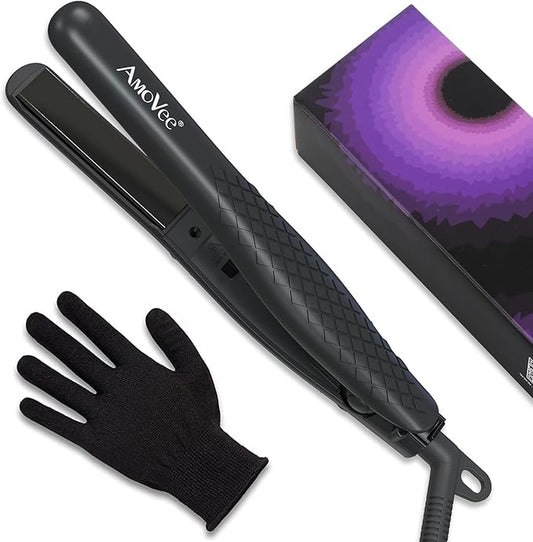 Mini Flat Iron, 0.7 Inch Mini Hair Straightener, Small Flat Iron for Short Hair,Curls Bangs, Dual Voltage Travel Hair Straightener（Black）