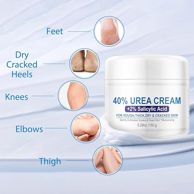 Urea Cream 40 Percent for Feet,40% Urea 2% Salicylic Acid Foot Cream,Foot Cream and Hand Cream with Cocos Nucifera Oil,Tea Tree,Aloe Vera,Vitamin E (5.29 OZ/150g)