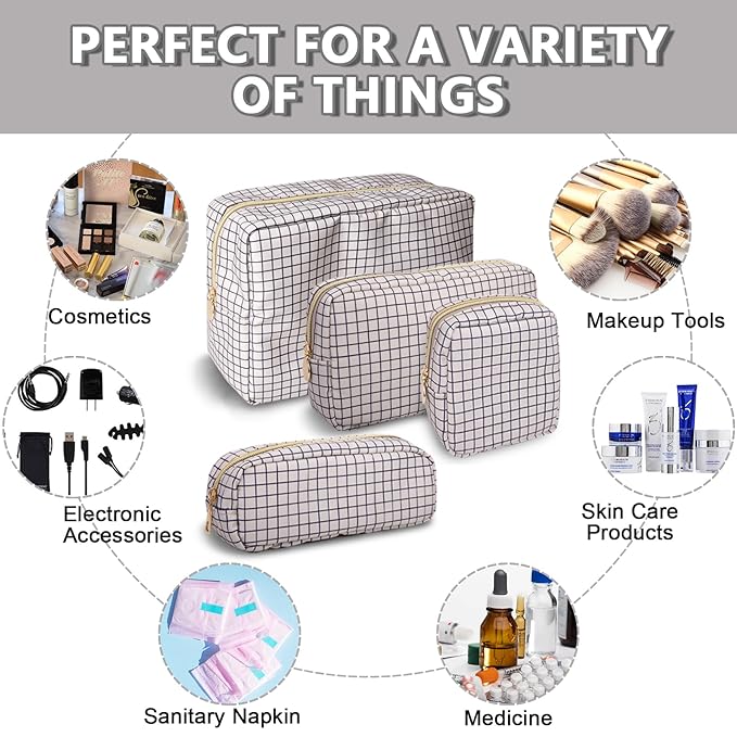 Mini Makeup Pouch for Purse, Nylon Travel Toiletry Organizers Small Cosmetic Bag for Women Girl, Checkered Cute Zipper Coin Purse Preppy Storage Bag for School Work(Mini-Checkered)