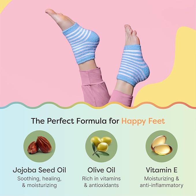 ZenToes Moisturizing Socks for Cracked Heel Treatment - Vitamin E, Olive Oil and Jojoba Oil Infused Heel Socks to Soften and Hydrate (Blue & White Stripes, Regular)