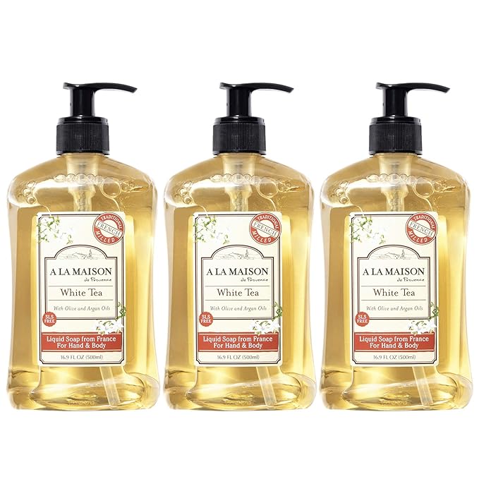 A LA MAISON French Liquid Hand Soap, White Tea - Natural Hand Wash Made with Essential Oils - Biodegradable, Plant-Based, Vegan, Cruelty-Free, Alcohol & Paraben Free (16.9 oz, 3 Pack)