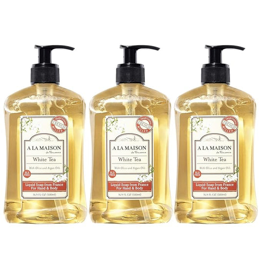 A LA MAISON French Liquid Hand Soap, White Tea - Natural Hand Wash Made with Essential Oils - Biodegradable, Plant-Based, Vegan, Cruelty-Free, Alcohol & Paraben Free (16.9 oz, 3 Pack)