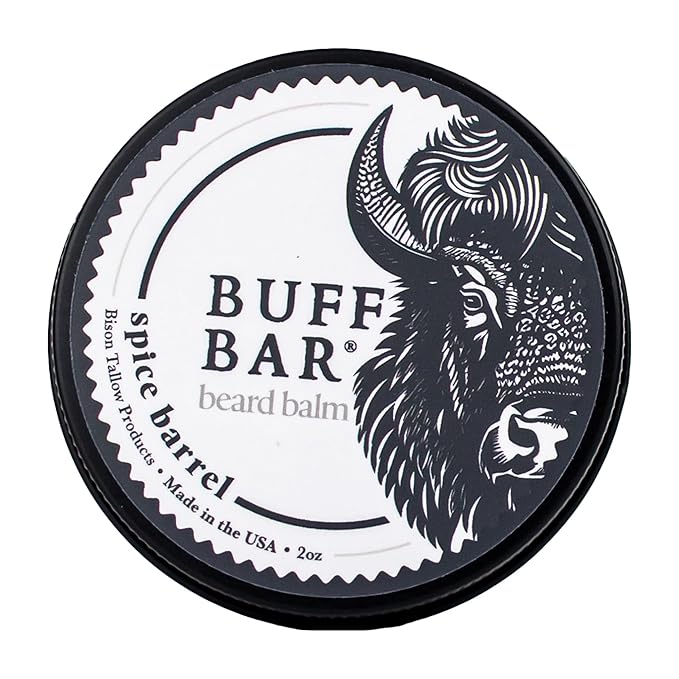 BUFF BAR Pure Bison Tallow Beard Balm - Jojoba Oil, Shea Butter, Beeswax, Clove Essential Oil, Leave in Conditioner, Condition, Strengthen, Nourish, Moisturize, Soften, and All Natural