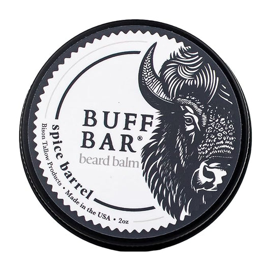 BUFF BAR Pure Bison Tallow Beard Balm - Jojoba Oil, Shea Butter, Beeswax, Clove Essential Oil, Leave in Conditioner, Condition, Strengthen, Nourish, Moisturize, Soften, and All Natural