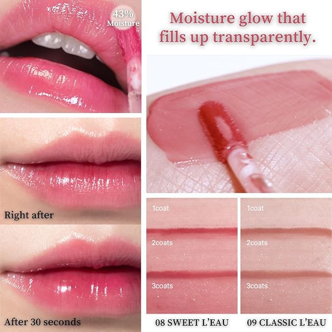 BBIA L’EAU Tint – Glossy & Glow Lip Stain, Watery Lip Tint, Non-Sticky, High Shine Finish, Long-lasting, Moisturizing, Lightweight, Natural, Daily Use, Vegan, Korean Lip Makeup (01 GARDENIA L'EAU)