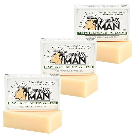 Solid Shampoo Bar Rich Lather 3 in 1: Hair, Beard & Body Wash - Plastic Free & Eco-Friendly, Natural & Organic for All Hair Types, 4oz Bar (Car Air Freshener, 3-Pack)