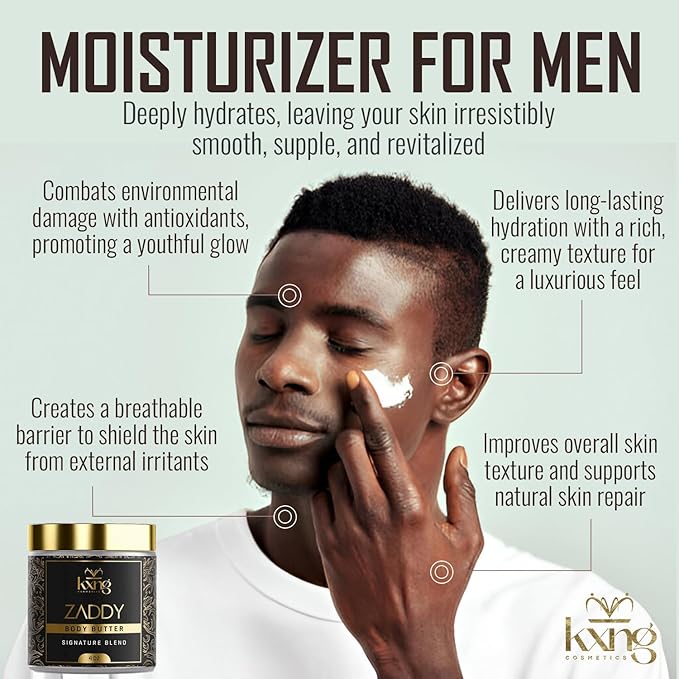 KXNG Cosmetics, Body Butter, Organic Skin Care for Men and Women, Body Moisturizer Lotions and Creams, Raw Shea Butter, Cocoa Butter, Mango, Coconut Oil, Hand, Foot, All Skin Types (Zaddy)