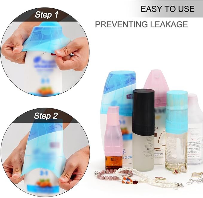 Travel Hanging Toiletry Bag for Women, Large Makeup Bag 8 Leak Proofing Silicone Bottle Covers, Waterproof Cosmetic Bag with Jewelry Organizer Compartment, Toiletries Kit Set, Purple