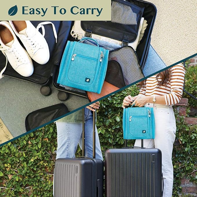 PAVILIA Toiletry Bag Travel Bag for Women Men, Hanging Cosmetic Organizer, Water Resistant Makeup Bag for Accessories Toiletries, Large Travel Essentials Kit (Turquoise)