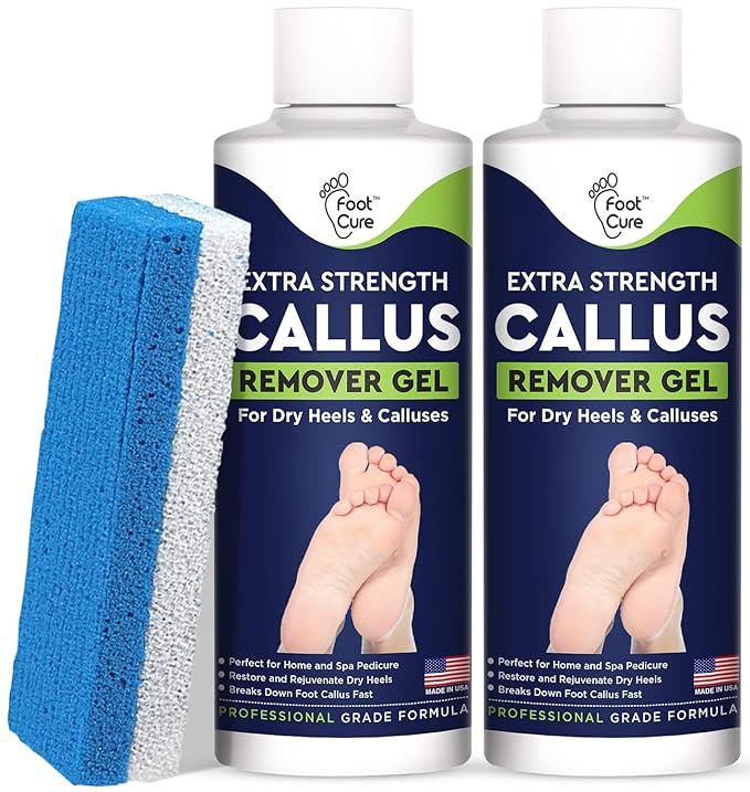 Callus Remover for Feet with Extra Strength Gel & Foot Pumice Stone Set - Easy Way to Remove Hard Calluses & Dead Skin Build-Up - Professional At-Home Foot Care for Men & Women - Made in the USA