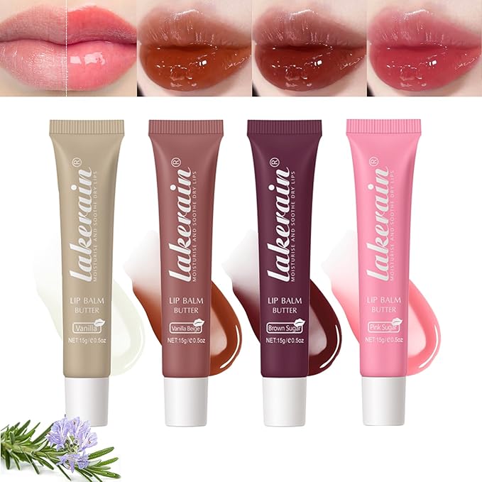 Hydrating Lip Gloss, High Shine Glass Finish Plumping Lip Gloss Moisturizing Lip Oil Shiny Jelly Liquid Lipstick Therapy Lip Moisturizer (4 Colors Set)