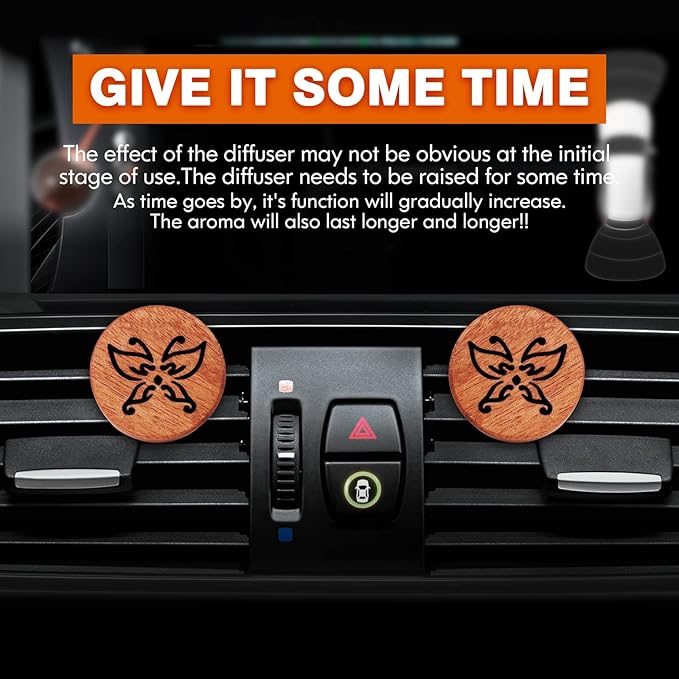 Essential Oil Car Diffuser, 2 PCS Butterfly Car Aromatherapy Wood Diffuser with Vent Clip