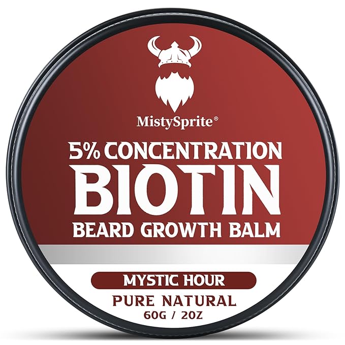 5% Concentration Biotin Beard Balm for Men & Conditioning Beard Wax - Made with Castor Oil Natural and Organic Ingredients - Hydrates & Thickens Facial Hair Growth- 2 Ounce Tin (Mystic Hour)