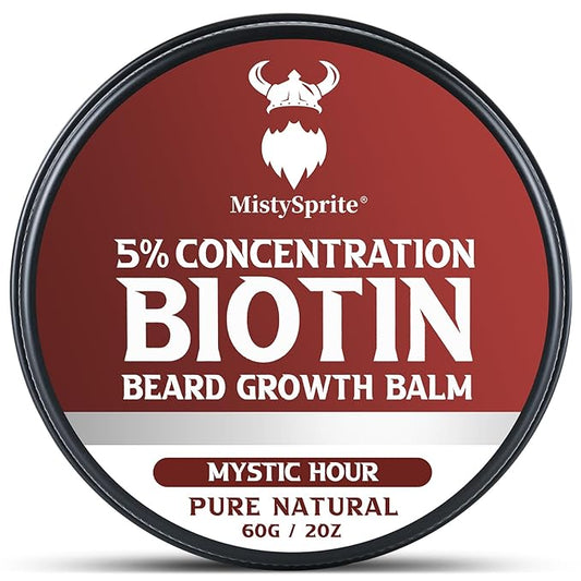 5% Concentration Biotin Beard Balm for Men & Conditioning Beard Wax - Made with Castor Oil Natural and Organic Ingredients - Hydrates & Thickens Facial Hair Growth- 2 Ounce Tin (Mystic Hour)