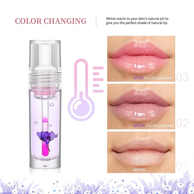 Flower Lip Oil, Hydrating Lip Glow Oil, Plumping Lip Oil, Non-Sticky Long Lasting Lip Oil Gloss, Transparent Lip Oil Tinted, Lip Plumper Gloss, Moisturize your lips and Reduce lip lines (01)