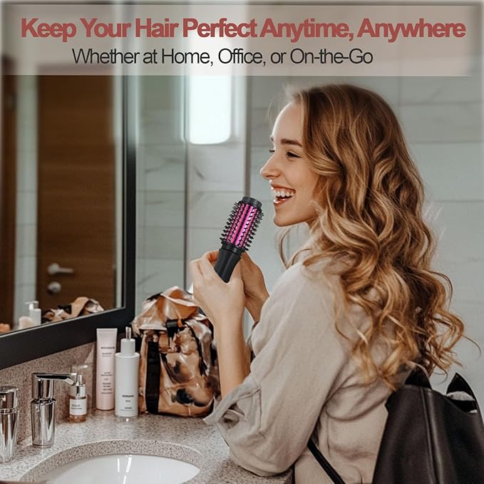 Cordless Hair Curling Iron Brush, Mini Travel Hot Straightener Comb, 3-in-1 Portable Wave Curling Wand, 1.5″ Ionic Heated Brush, USB Rechargeable Hair Curler, Black – No Automatic Rotation