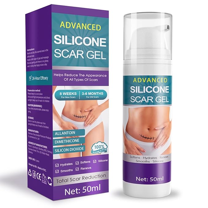 Silicone Scar Cream Scar Gel - Advanced Scar Gel Scar Treatment for Stretch Marks Removal, Old & New Scars, Surgical Scars, Burns, Acne, C-Section, Keloid Scar Treatment for Women & Men, 1.76Oz