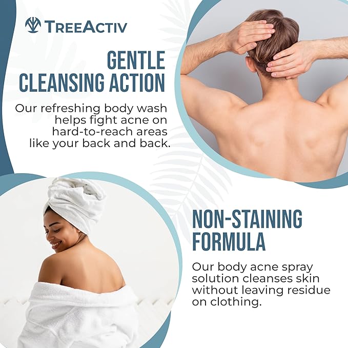 TreeActiv 90-Day Body Acne Treatment Kit, Salicylic Acid Acne Body Spray, Exfoliating Body Acne Wash, Body Acne Treatment for Back, Chest and Butt Acne Removal, Back Acne Treatment For Women and Men