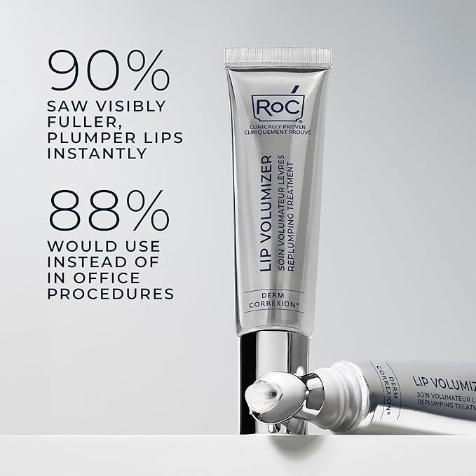 RoC Derm Correxion Lip Volumizer - Lip Plumper Peptide Treatment with Hyaluronic Acid & Vitamin E + Line Smoothing Eye Cream Packette