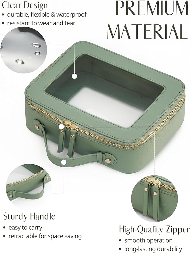 Popvibe Clear Makeup Bag Travel Cosmetic Case Transparent Toiletry Bag with Zipper, Portable Make Up Organizer Traveling Compact Car Bag for Essentials