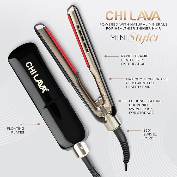 CHI Lava MiniStyler & CHI 44 Iron Guard (2 Oz) Gift Duo, Ceramic Hair Straightener for Long-Lasting Shine, Perfect for Daily Use & Travel, 1.5” Iron