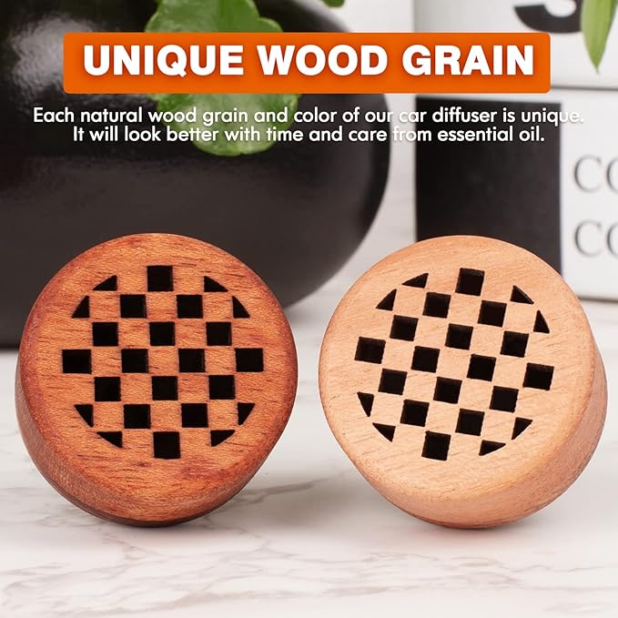Essential Oil Car Diffuser, 2 PCS Checkered Car Aromatherapy Chequerboard Wood Diffuser with Vent Clip