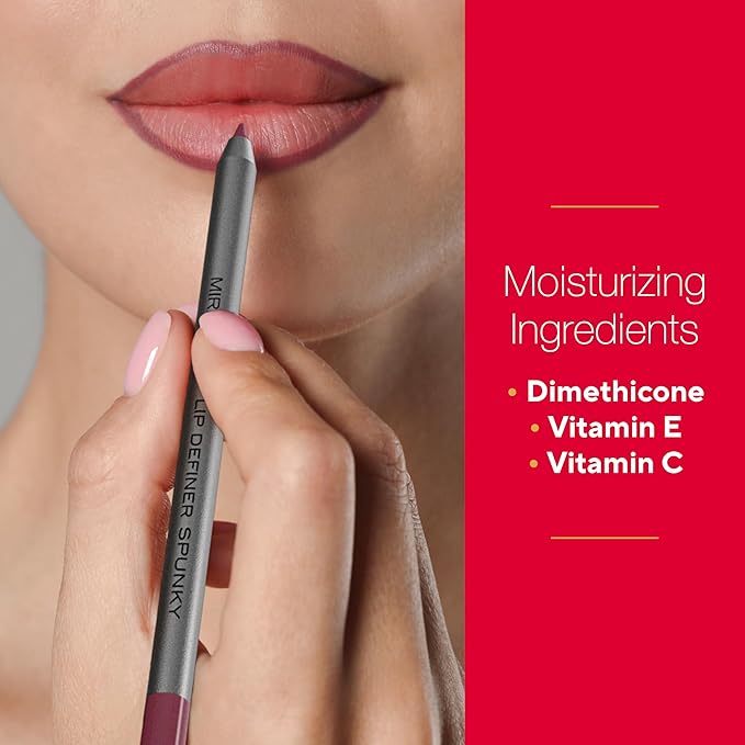 Mirabella Line & Define Lip Definer Lip Pencil, Smoothing & Moisturizing Retractable Lip Liner with Long-Lasting & Ultra-Creamy Formula, Antioxidants Vitamin C & E, & Built-In Sharpener - Spunky